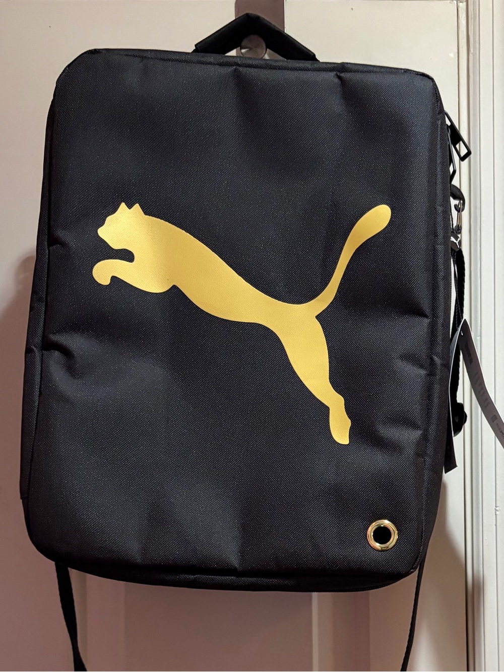 NWT Puma Black Shoe Bag with Gold Logo with detachable strap